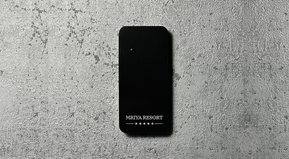 Пример размещения на бетонной стене в стиле лофт считывателя mifare, AXI1 с кастомизацией и лого заказчика