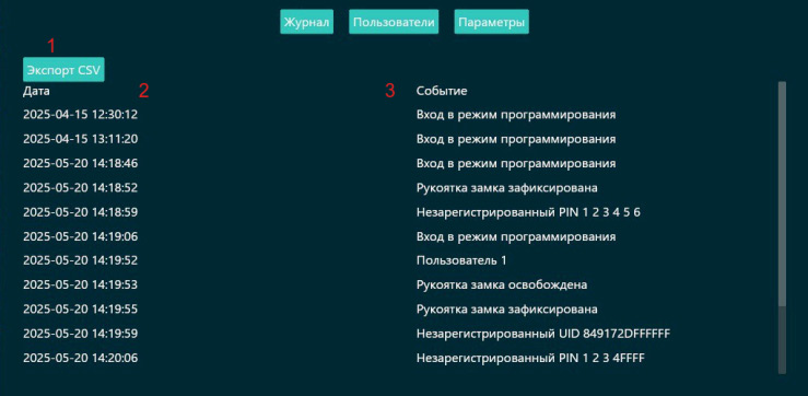 Вкладка "Журнал"